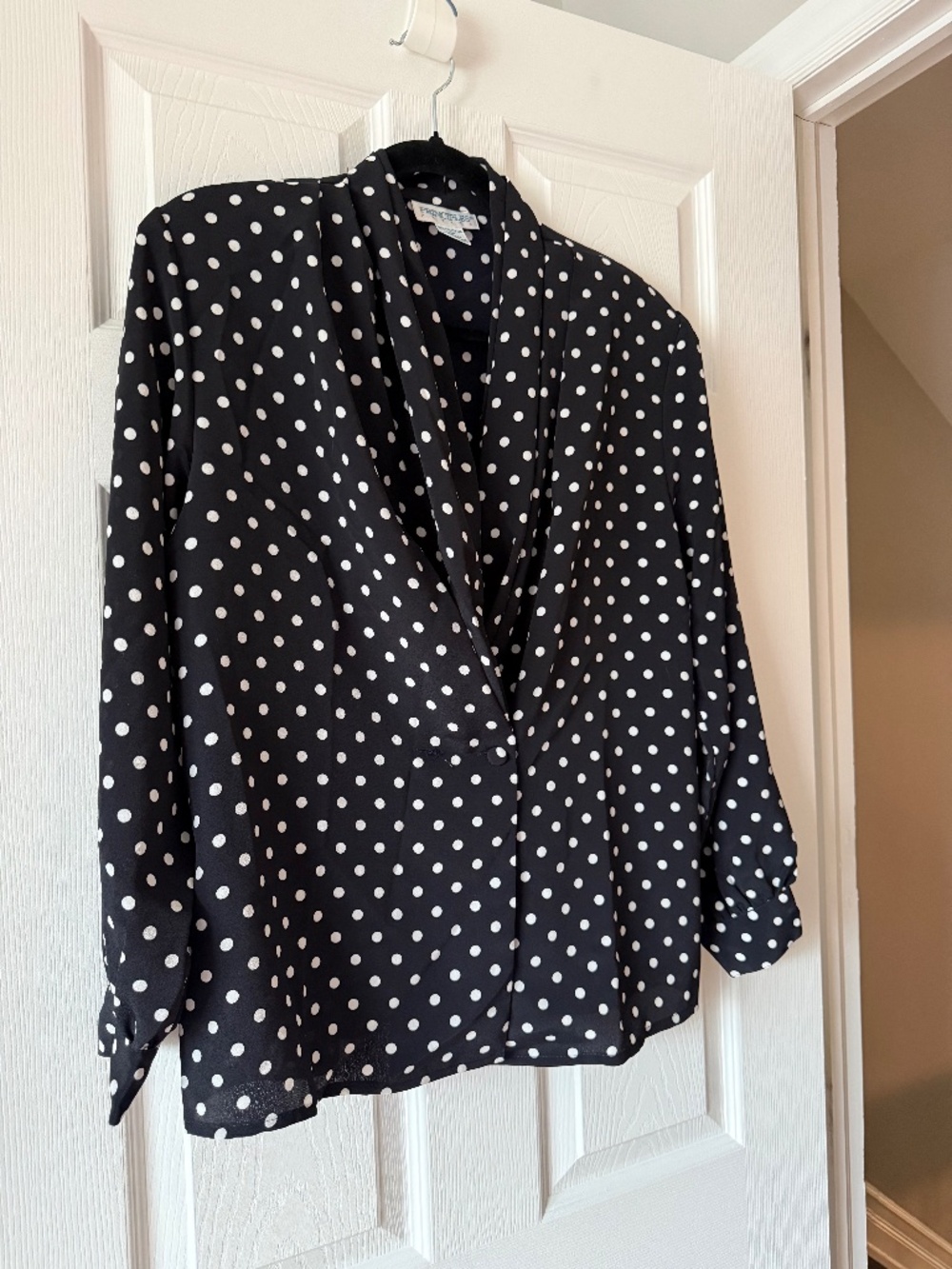 Vintage Hudson's Bay Principles Black White Polka Dot Shoulder Pad Blazer